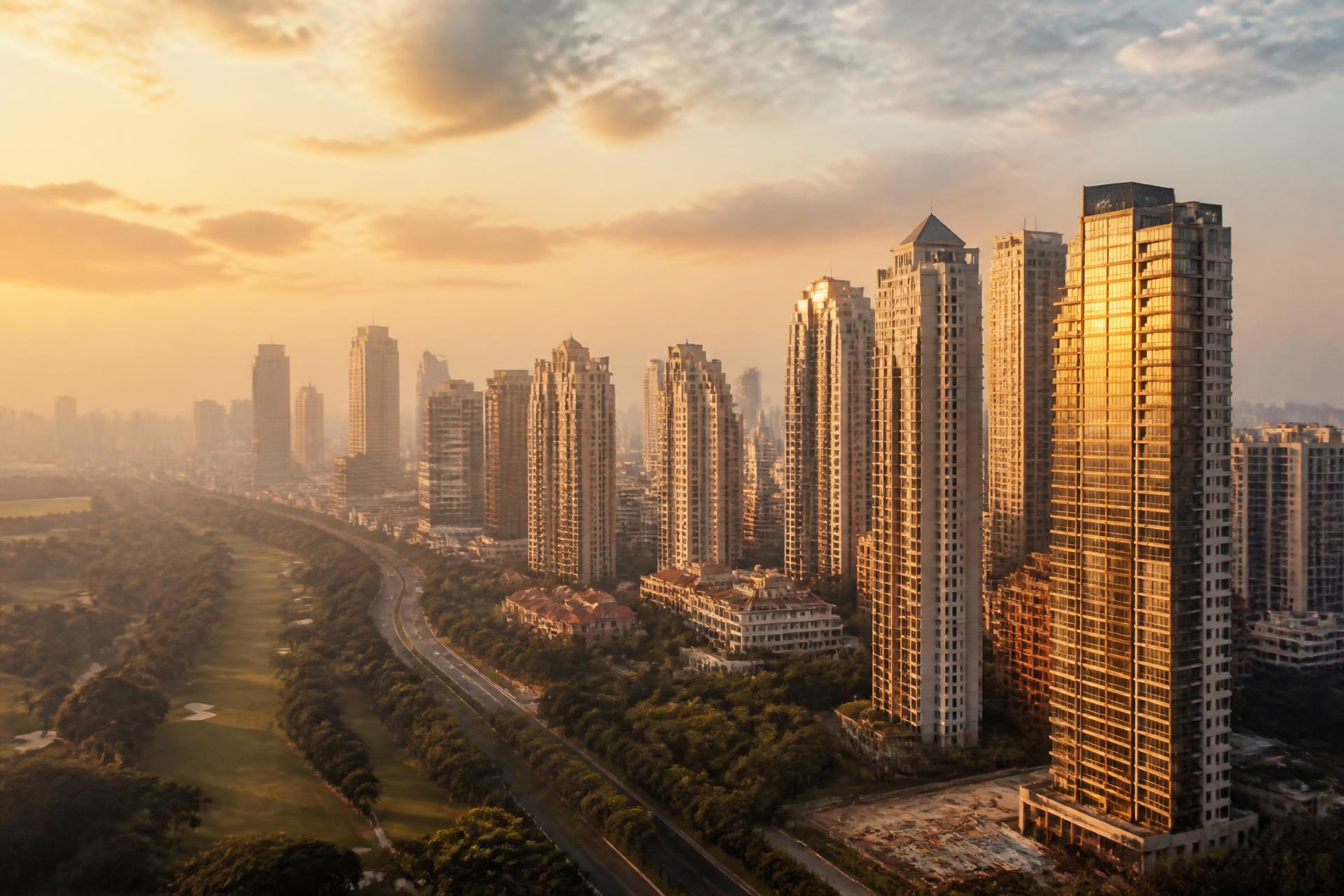 Gurugram luxury skyline at golden hour